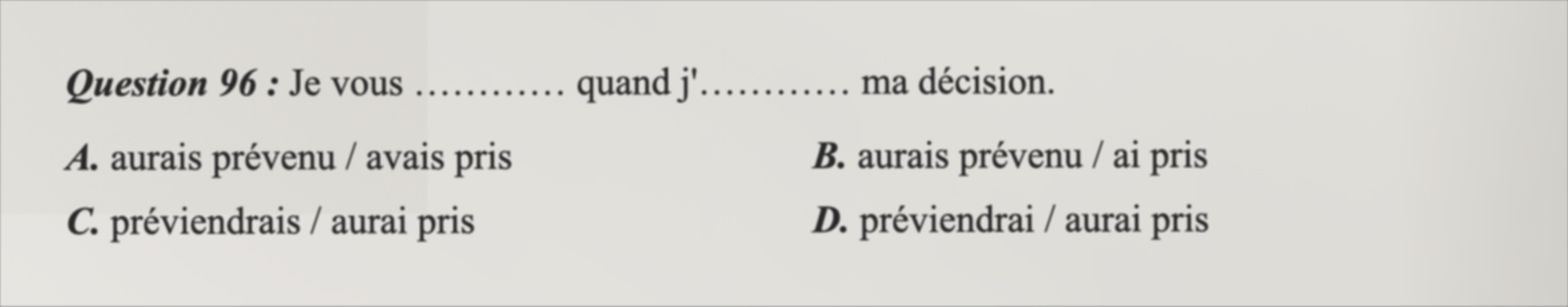 Scan de la question 96 du TAFEM 2023