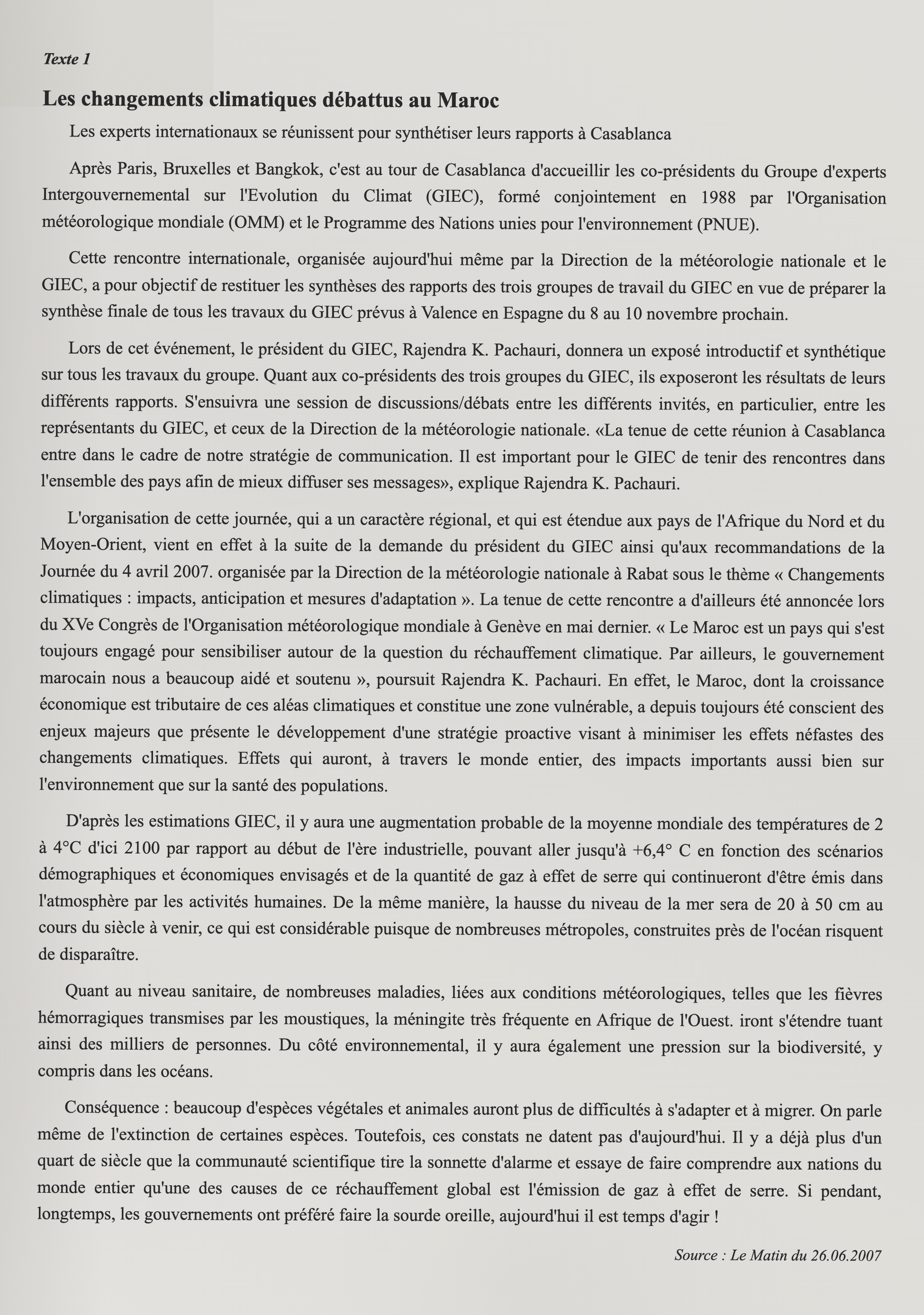 Texte 1 de mémorisation — TAFEM 2007