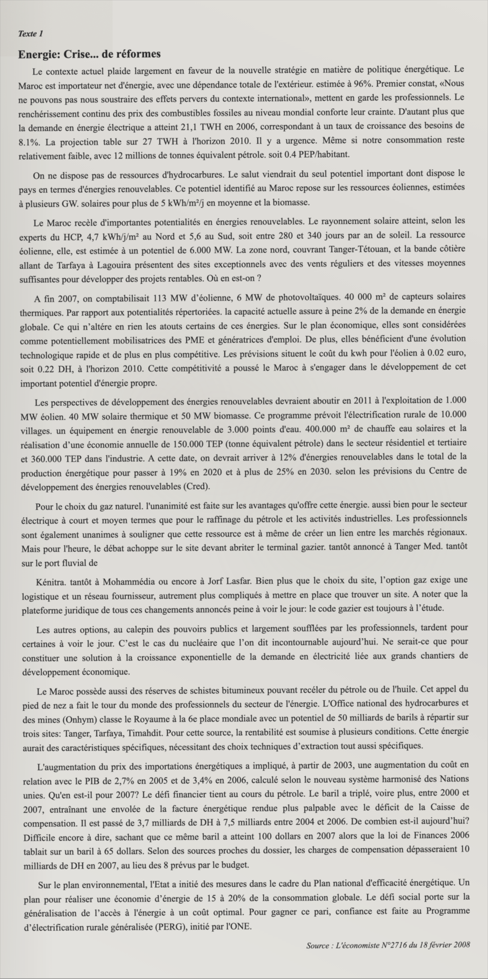 Texte 1 de mémorisation — TAFEM 2008