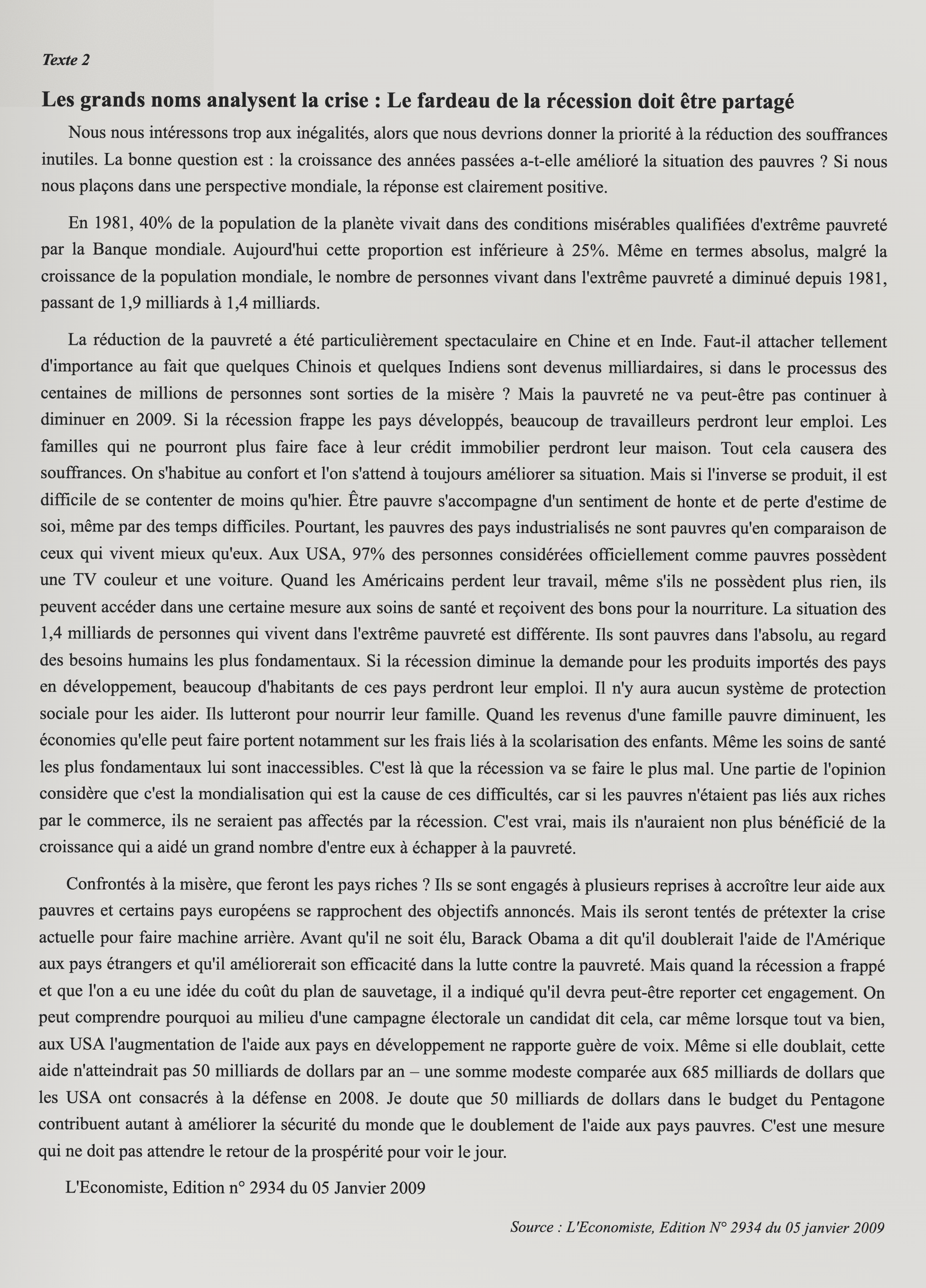 Texte 2 de mémorisation — TAFEM 2009