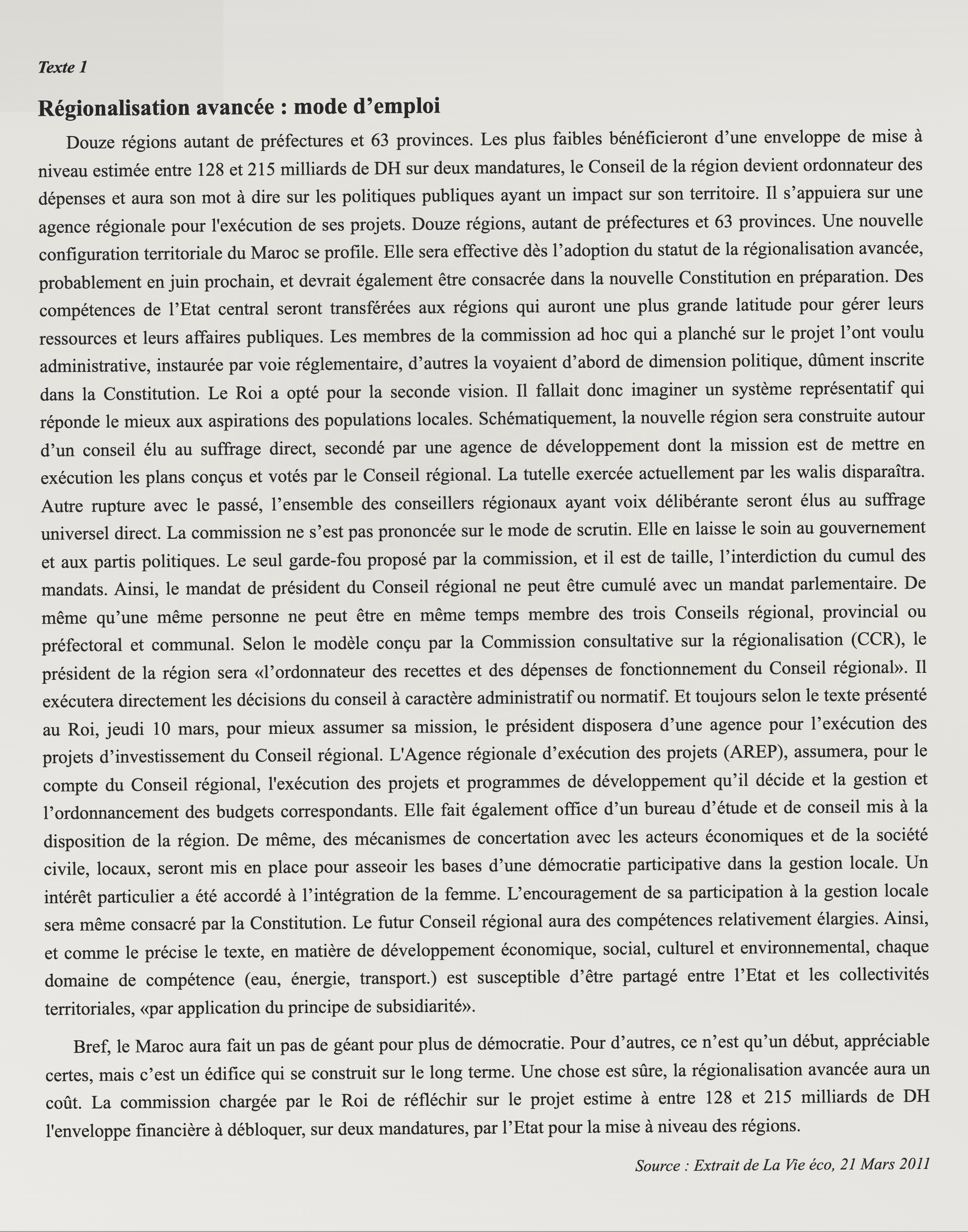 Texte 1 de mémorisation — TAFEM 2011