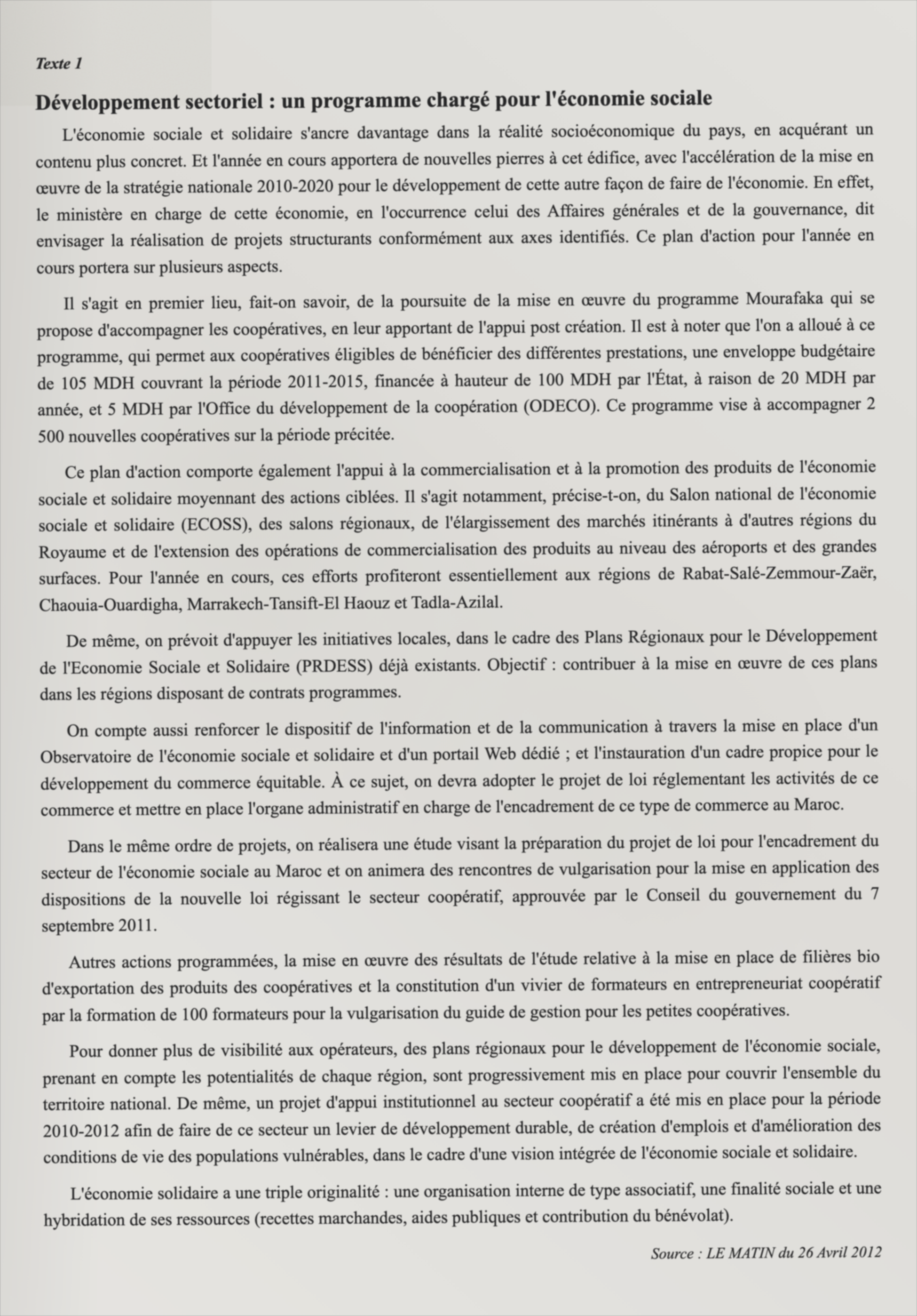 Texte 1 de mémorisation — TAFEM 2012